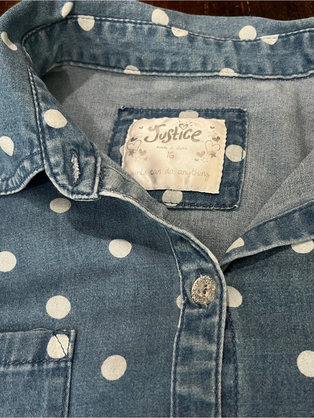 Justice Blue Denim Polka Dot Button-Down Shirt